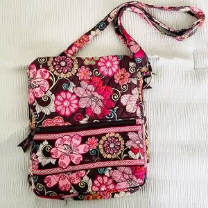 Vera Bradley Quilted Messenger Crossbody Purse / Pink & Brown Paisley